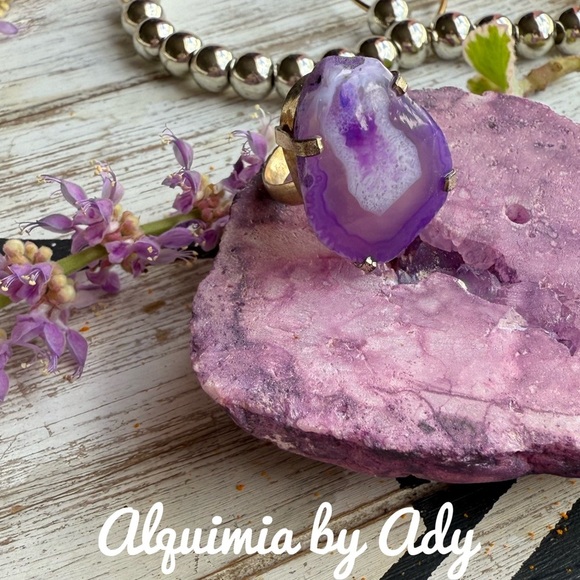 Purple agate Big Victorian silver ring gem - Picture 1 of 2